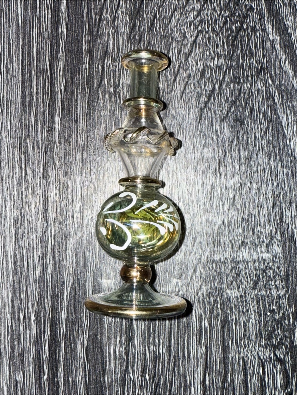 Handblown Glass Decorative Art Bottle - Clear with Gold Accent